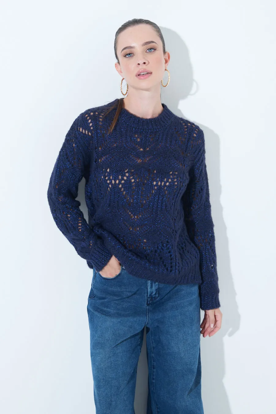 Open-knit textured sweater wholesale