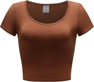 OThread & Co. Women's Basic Crop Tops Stretchy Casual Scoop Neck Cap Sleeve Shirt