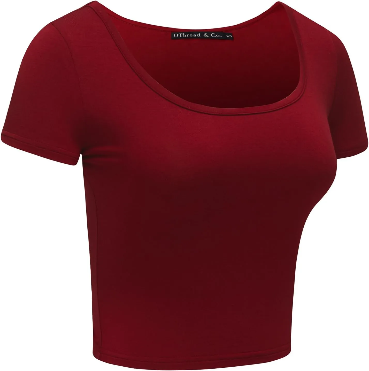 OThread & Co. Women's Basic Crop Tops Stretchy Casual Scoop Neck Cap Sleeve Shirt