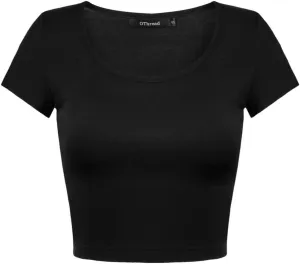 OThread & Co. Women's Basic Crop Tops Stretchy Casual Scoop Neck Cap Sleeve Shirt