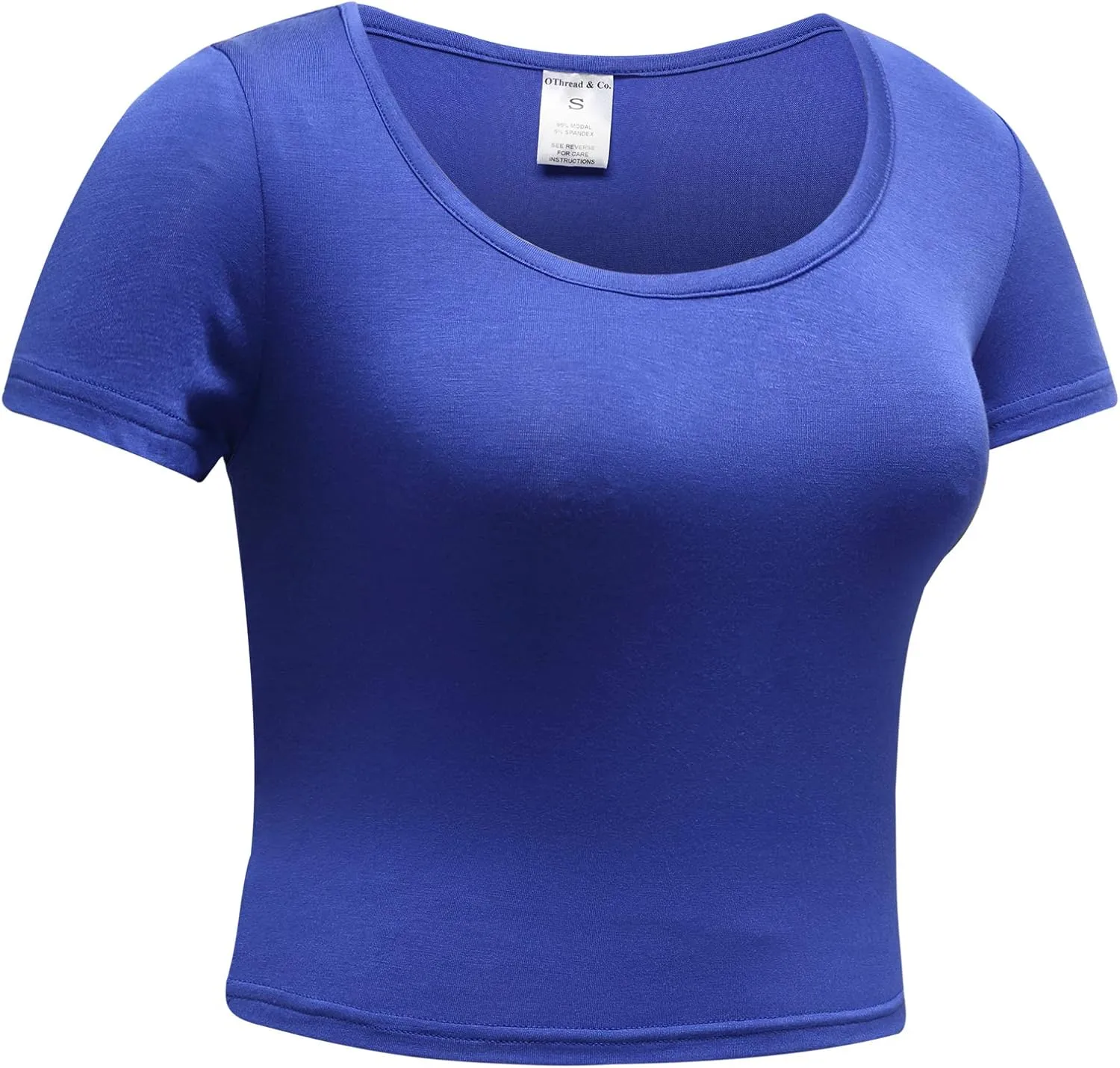 OThread & Co. Women's Basic Crop Tops Stretchy Casual Scoop Neck Cap Sleeve Shirt