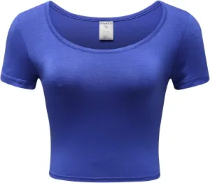 OThread & Co. Women's Basic Crop Tops Stretchy Casual Scoop Neck Cap Sleeve Shirt