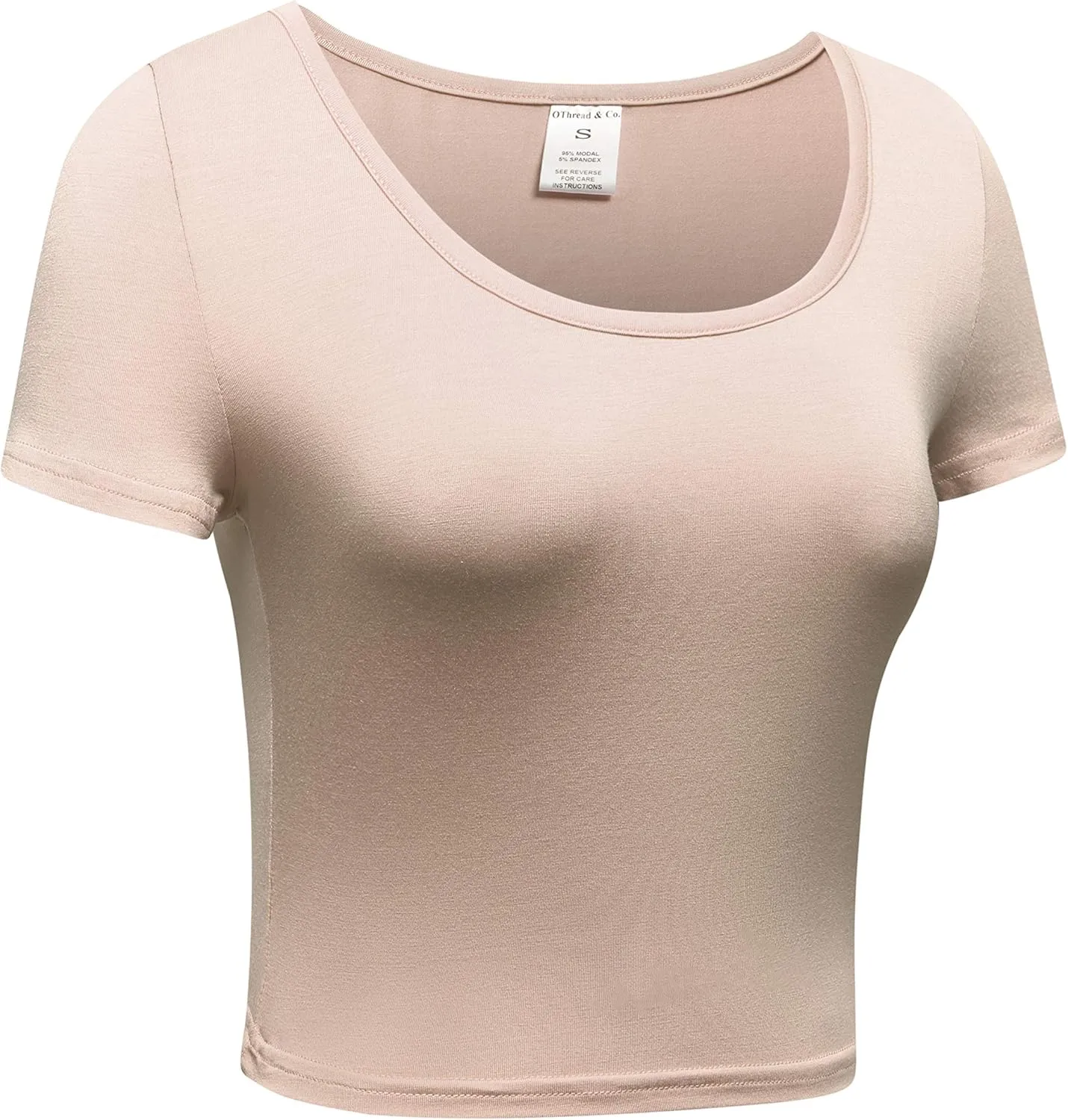 OThread & Co. Women's Basic Crop Tops Stretchy Casual Scoop Neck Cap Sleeve Shirt