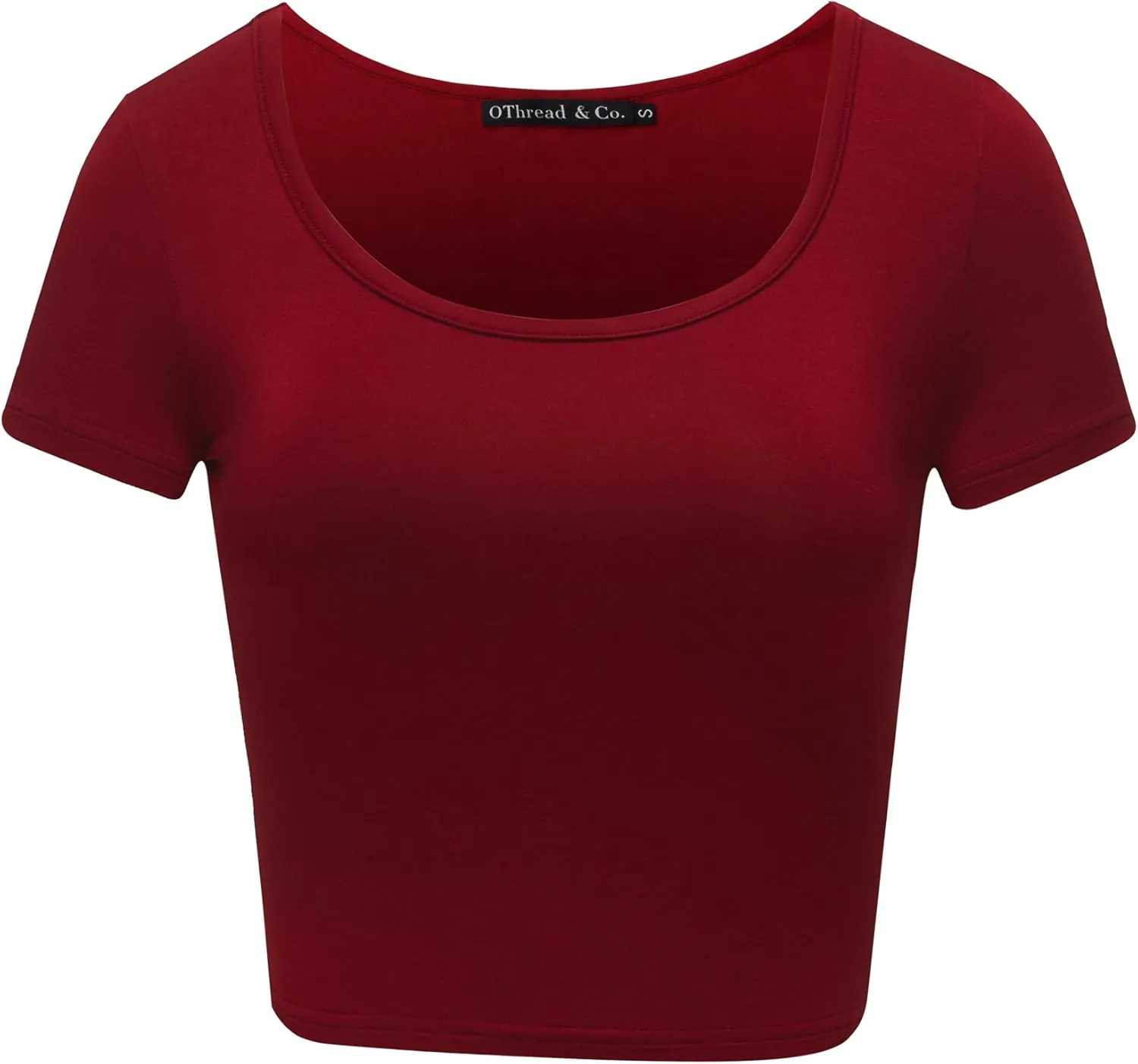 OThread & Co. Women's Basic Crop Tops Stretchy Casual Scoop Neck Cap Sleeve Shirt