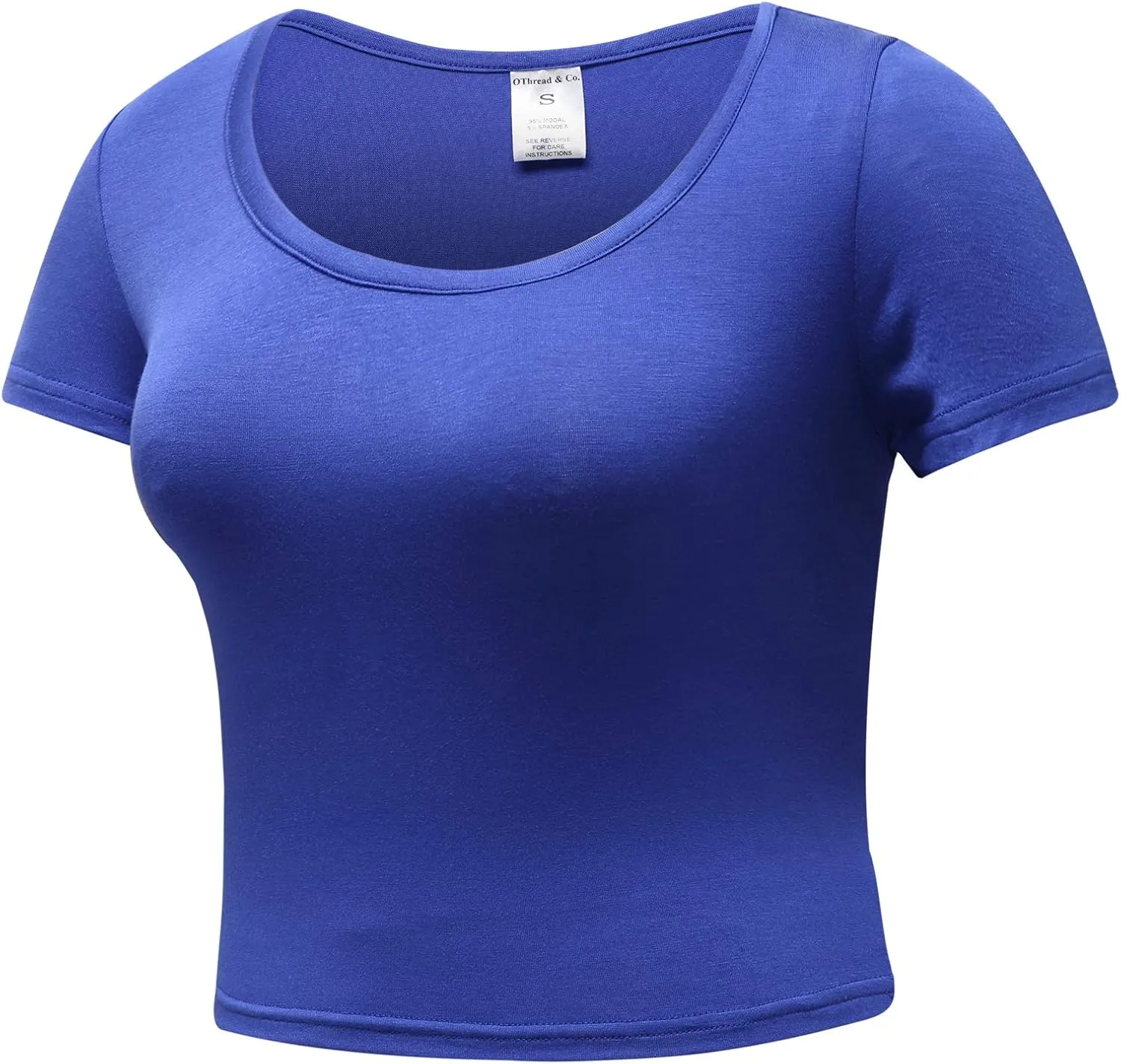 OThread & Co. Women's Basic Crop Tops Stretchy Casual Scoop Neck Cap Sleeve Shirt