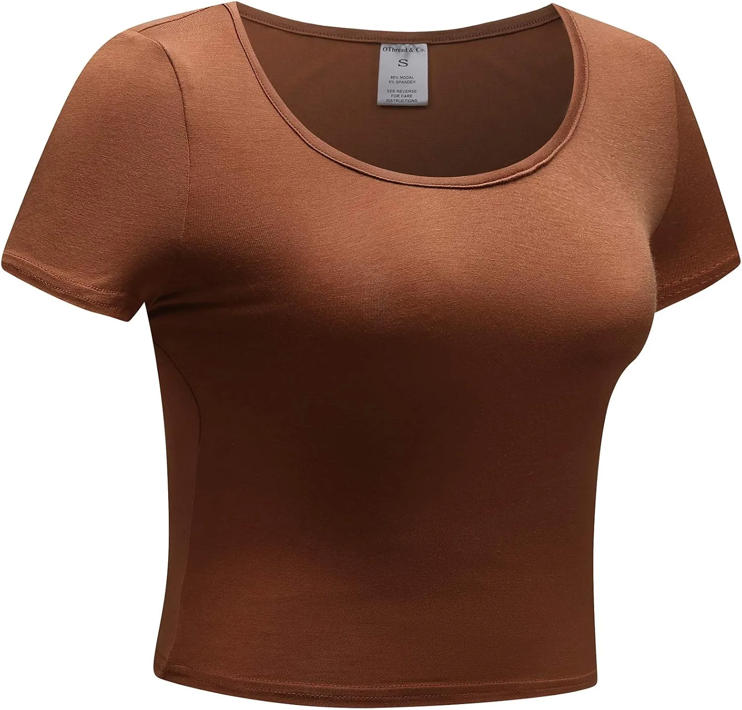 OThread & Co. Women's Basic Crop Tops Stretchy Casual Scoop Neck Cap Sleeve Shirt