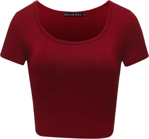 OThread & Co. Women's Basic Crop Tops Stretchy Casual Scoop Neck Cap Sleeve Shirt