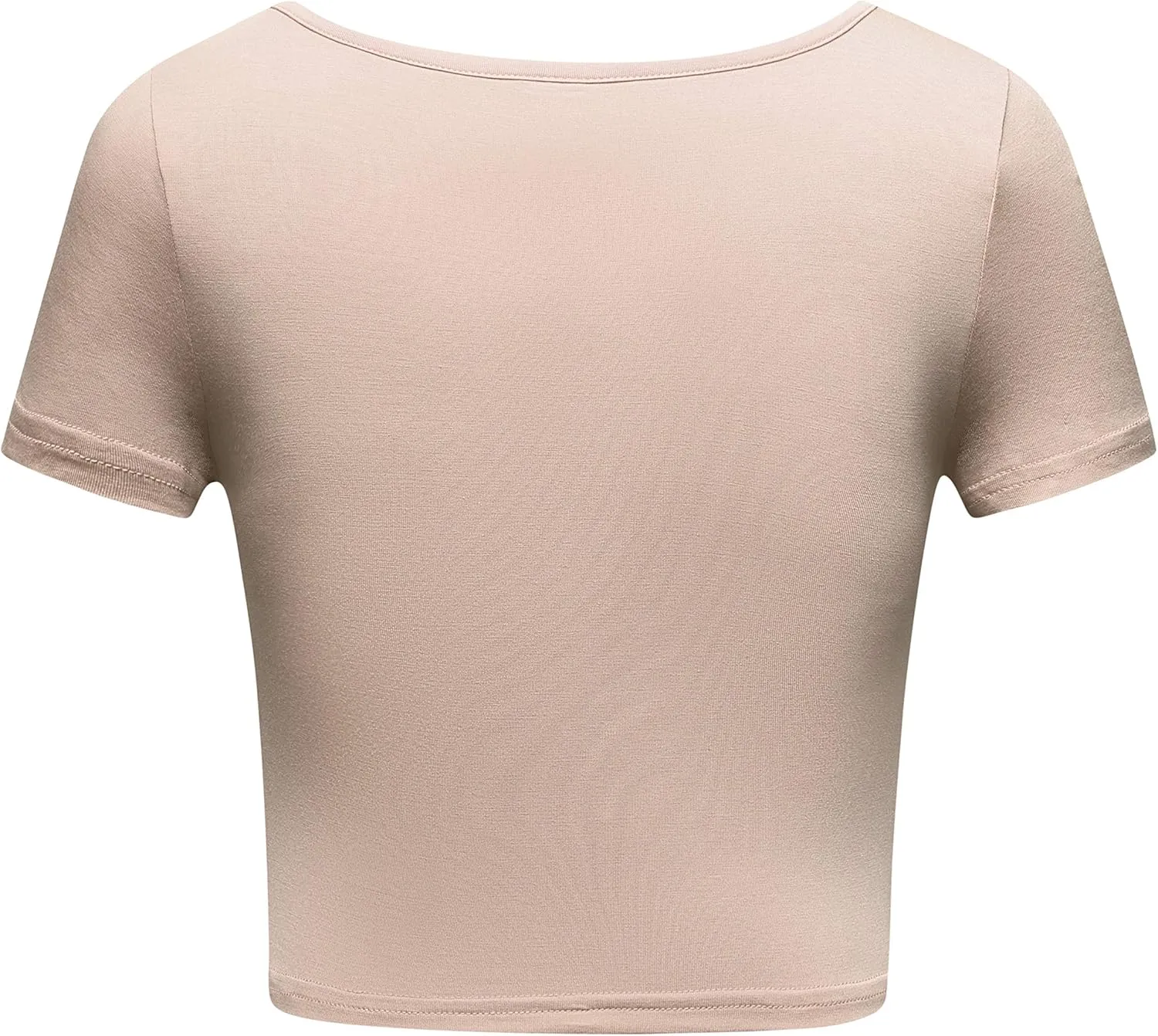 OThread & Co. Women's Basic Crop Tops Stretchy Casual Scoop Neck Cap Sleeve Shirt