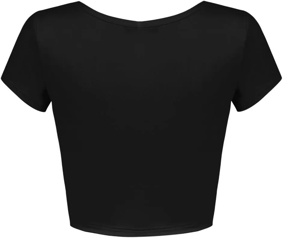 OThread & Co. Women's Basic Crop Tops Stretchy Casual Scoop Neck Cap Sleeve Shirt