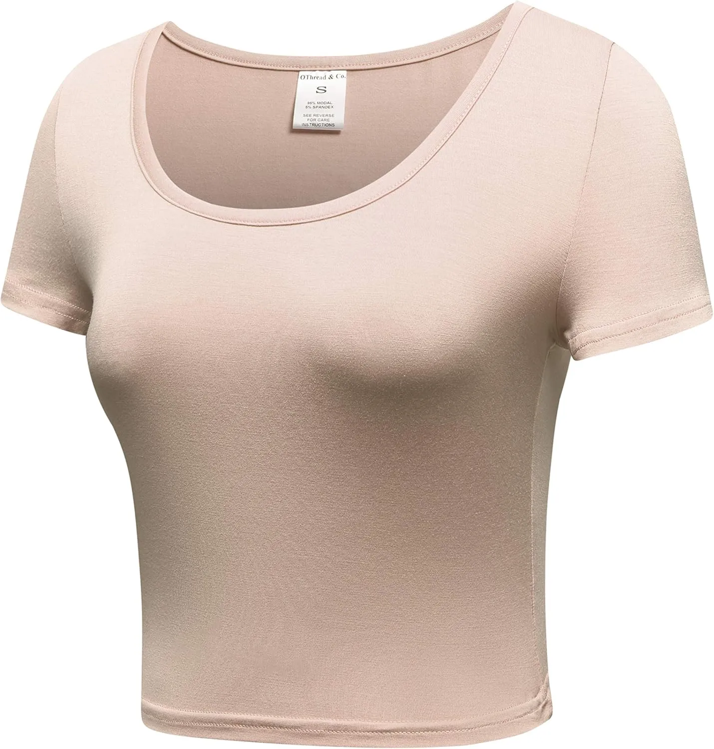 OThread & Co. Women's Basic Crop Tops Stretchy Casual Scoop Neck Cap Sleeve Shirt