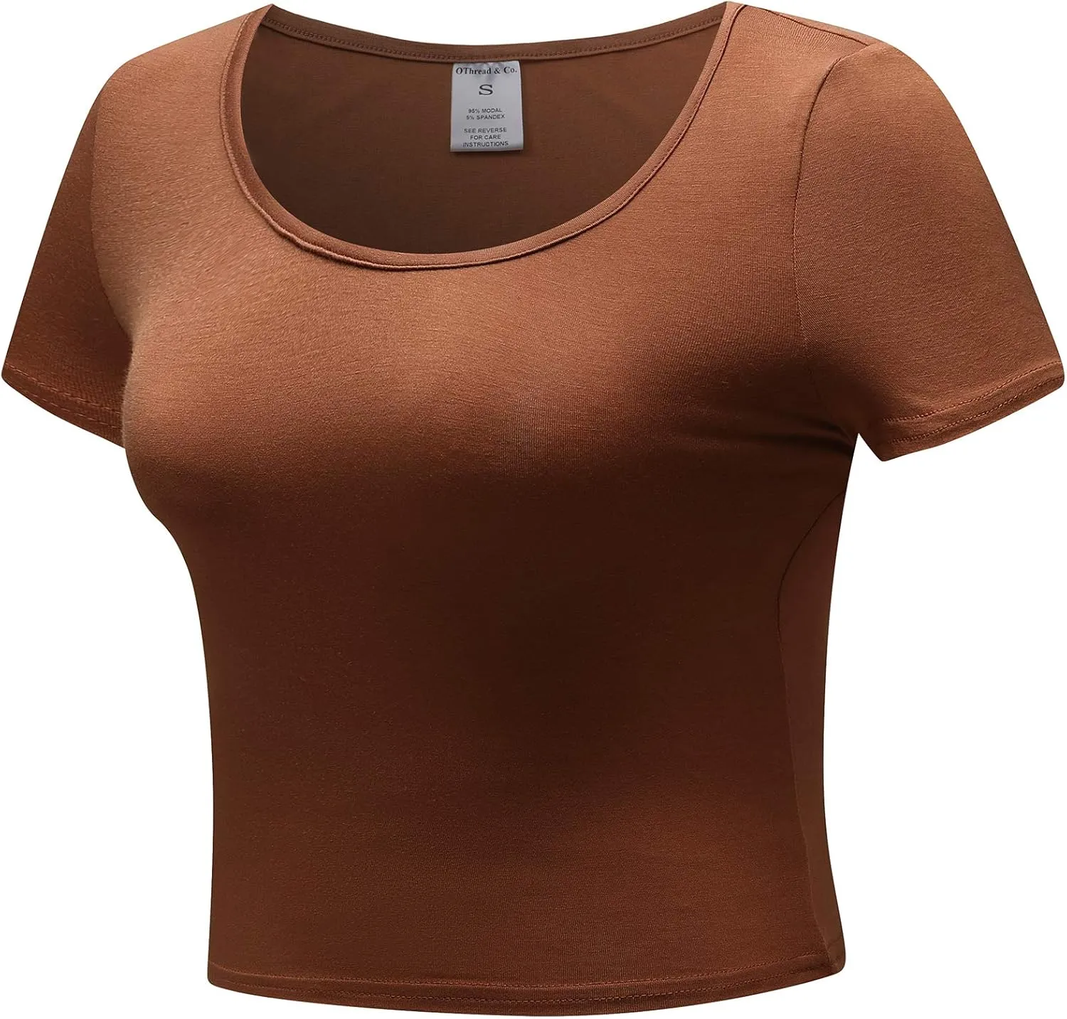 OThread & Co. Women's Basic Crop Tops Stretchy Casual Scoop Neck Cap Sleeve Shirt
