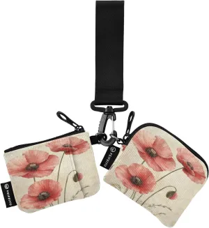 Poppy Flower Beige Neutral Dual Pouch Wristlet Portable Keychain Wallet Detachable Coin Purse Pouch with Zipper Keychain Wristlet for Women Travel Outdoors Sports