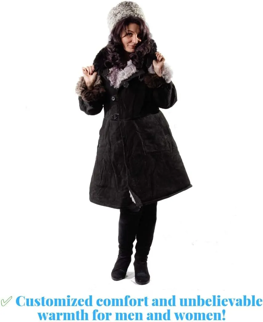 Russian Sheepskin Leather Coat  Waterproof, Windproof Handmade Shearling Jacket