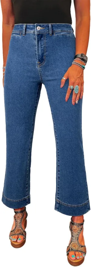 SHEWIN Wide Leg Jeans for Women Trendy High Waisted Flare Jeans Stretchy Straight Leg Ankle Denim Pants with Pockets
