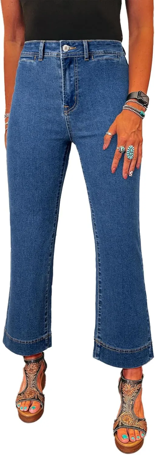 SHEWIN Wide Leg Jeans for Women Trendy High Waisted Flare Jeans Stretchy Straight Leg Ankle Denim Pants with Pockets