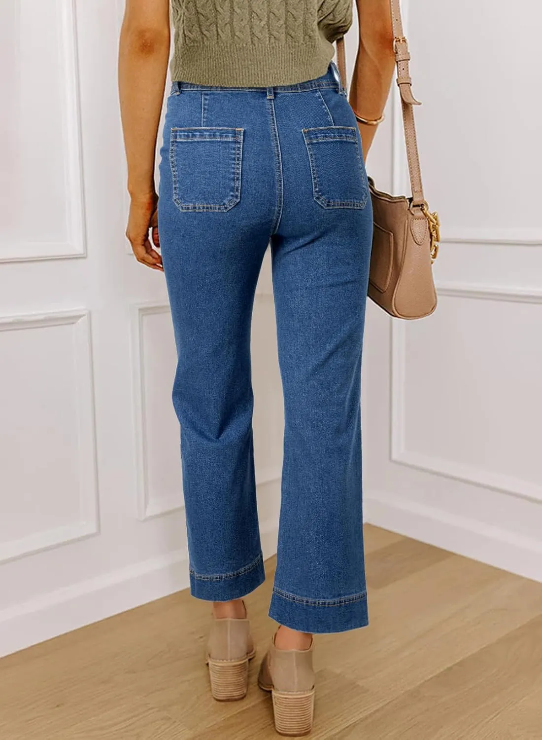 SHEWIN Wide Leg Jeans for Women Trendy High Waisted Flare Jeans Stretchy Straight Leg Ankle Denim Pants with Pockets
