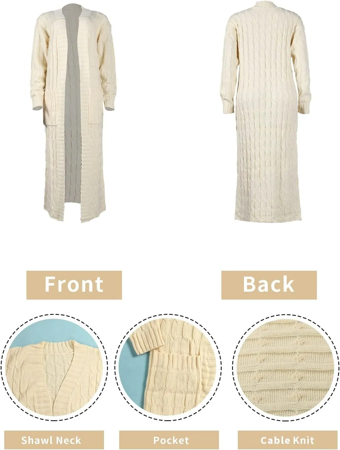 SHINFY Women Long Sleeve Open Front Knit Long Cardigan Casual Knitted Maxi Sweater Coat Outwear with Pockets