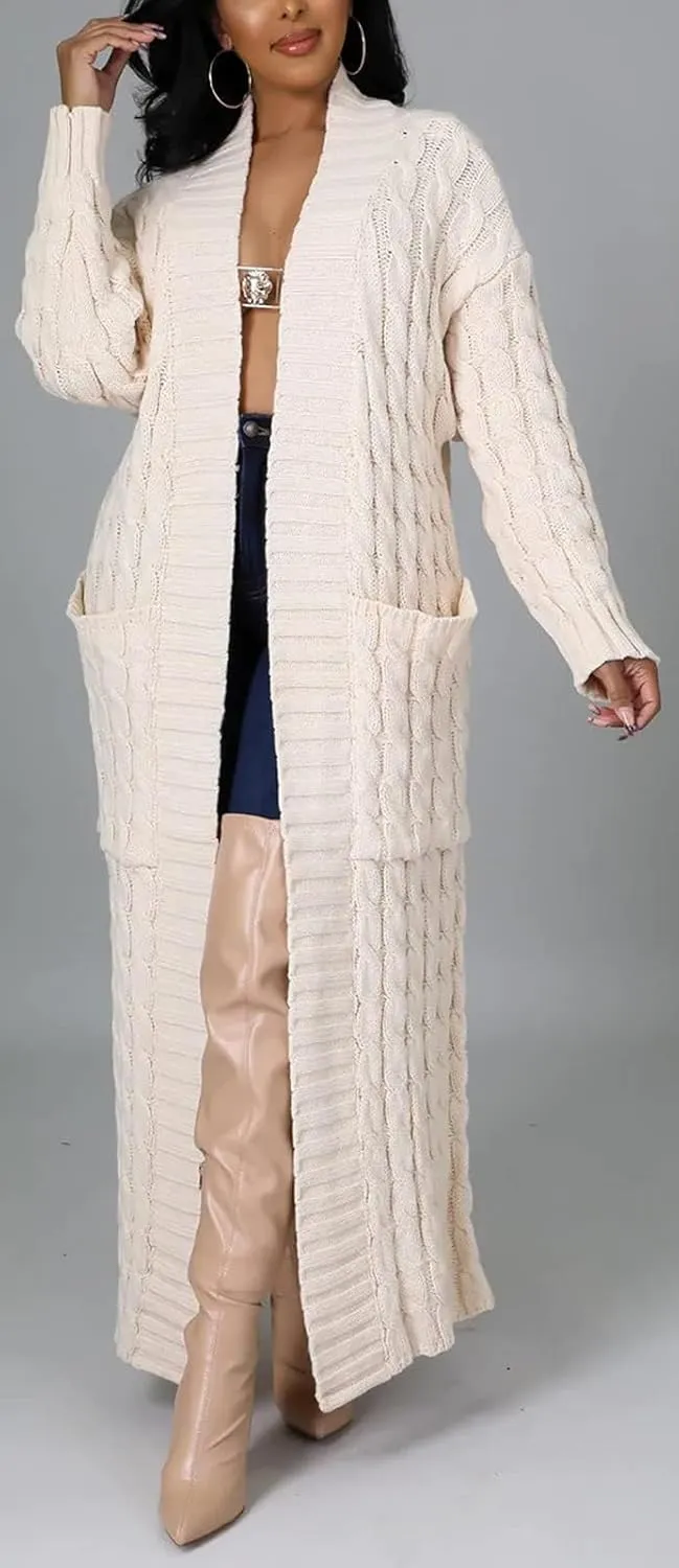 SHINFY Women Long Sleeve Open Front Knit Long Cardigan Casual Knitted Maxi Sweater Coat Outwear with Pockets