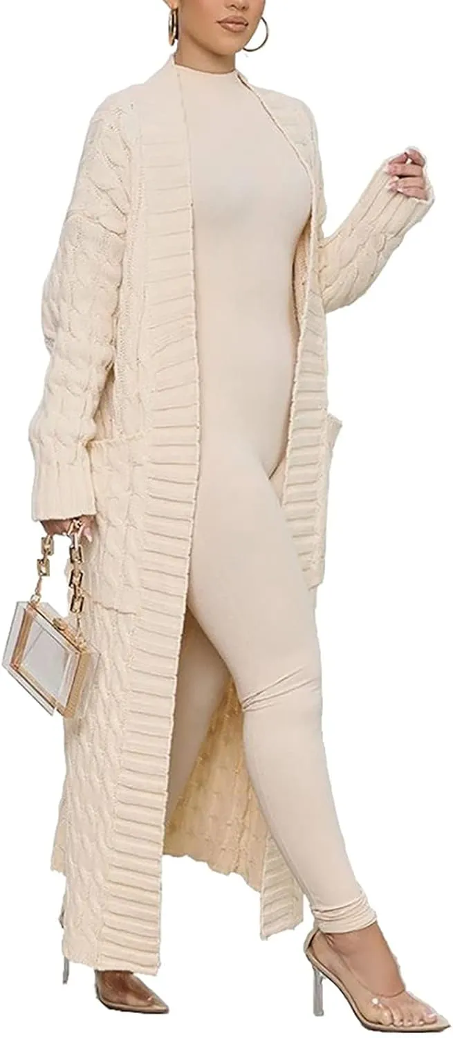 SHINFY Women Long Sleeve Open Front Knit Long Cardigan Casual Knitted Maxi Sweater Coat Outwear with Pockets
