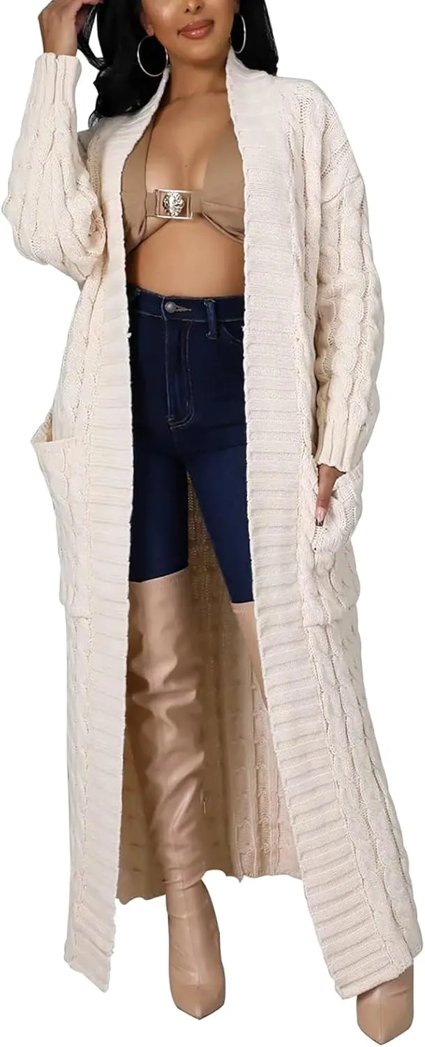 SHINFY Women Long Sleeve Open Front Knit Long Cardigan Casual Knitted Maxi Sweater Coat Outwear with Pockets