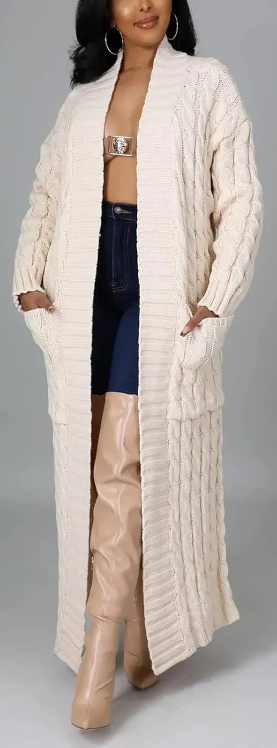 SHINFY Women Long Sleeve Open Front Knit Long Cardigan Casual Knitted Maxi Sweater Coat Outwear with Pockets
