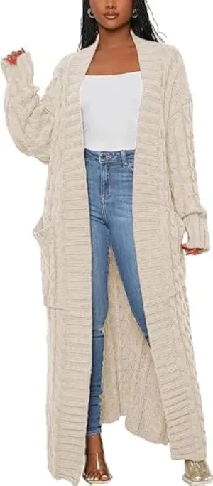 SHINFY Women Long Sleeve Open Front Knit Long Cardigan Casual Knitted Maxi Sweater Coat Outwear with Pockets
