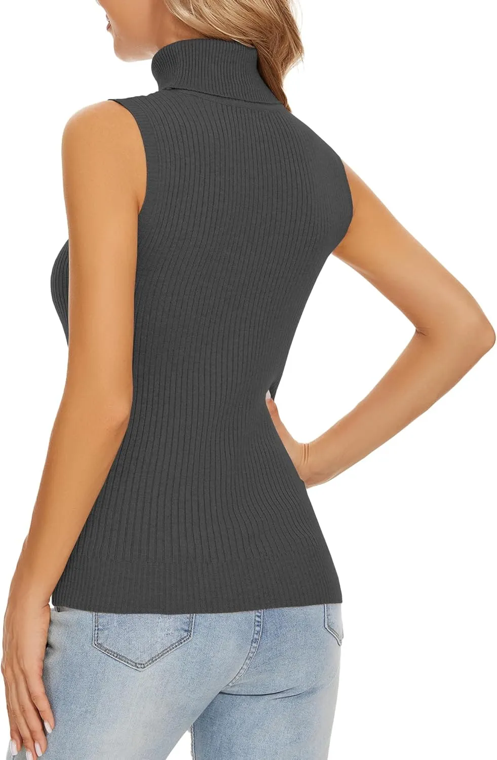 Sleeveless Turtlenecks for Women Lightweight Knit Sleeveless Vest Stretchy Turtleneck Tops