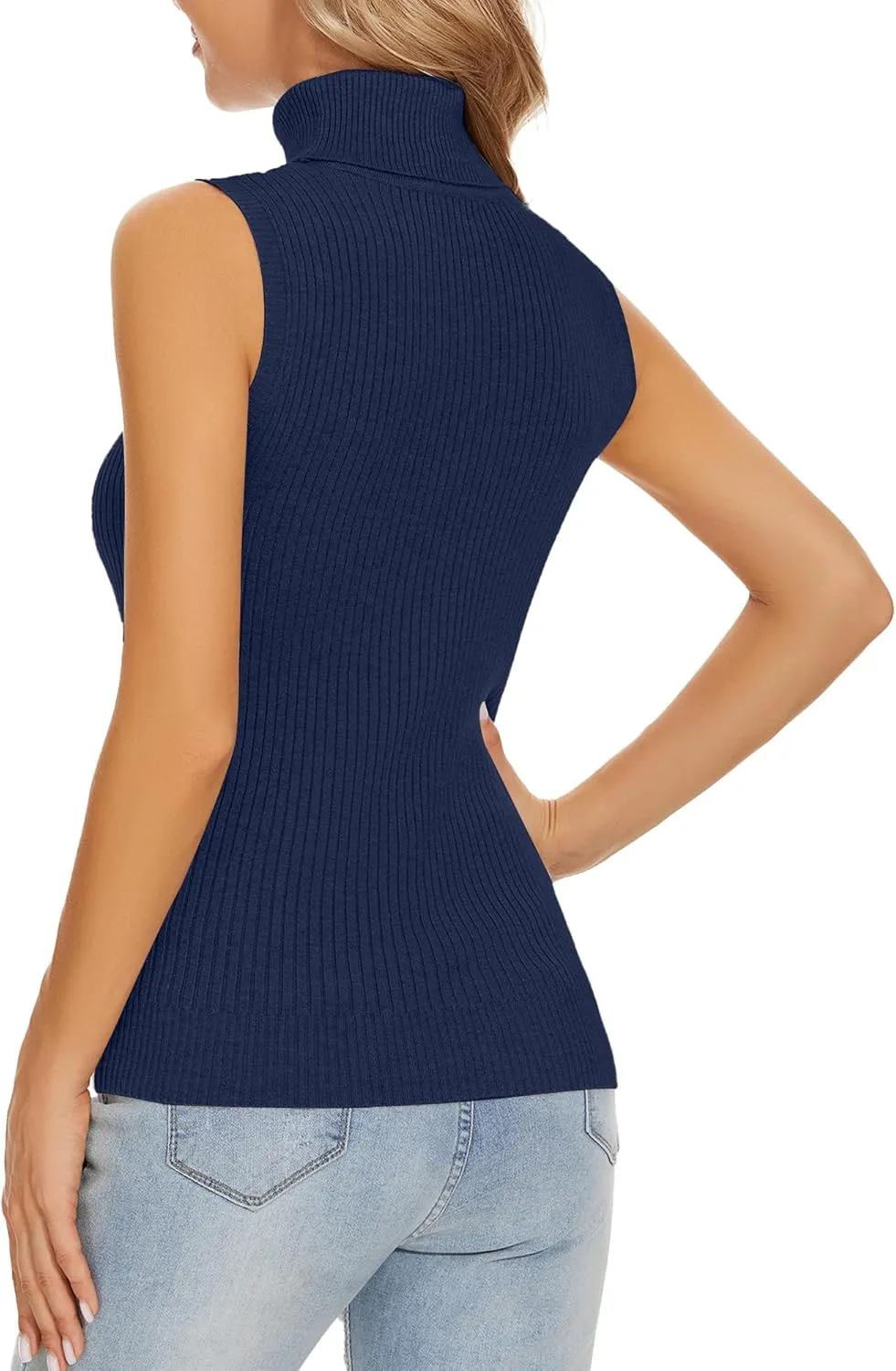 Sleeveless Turtlenecks for Women Lightweight Knit Sleeveless Vest Stretchy Turtleneck Tops