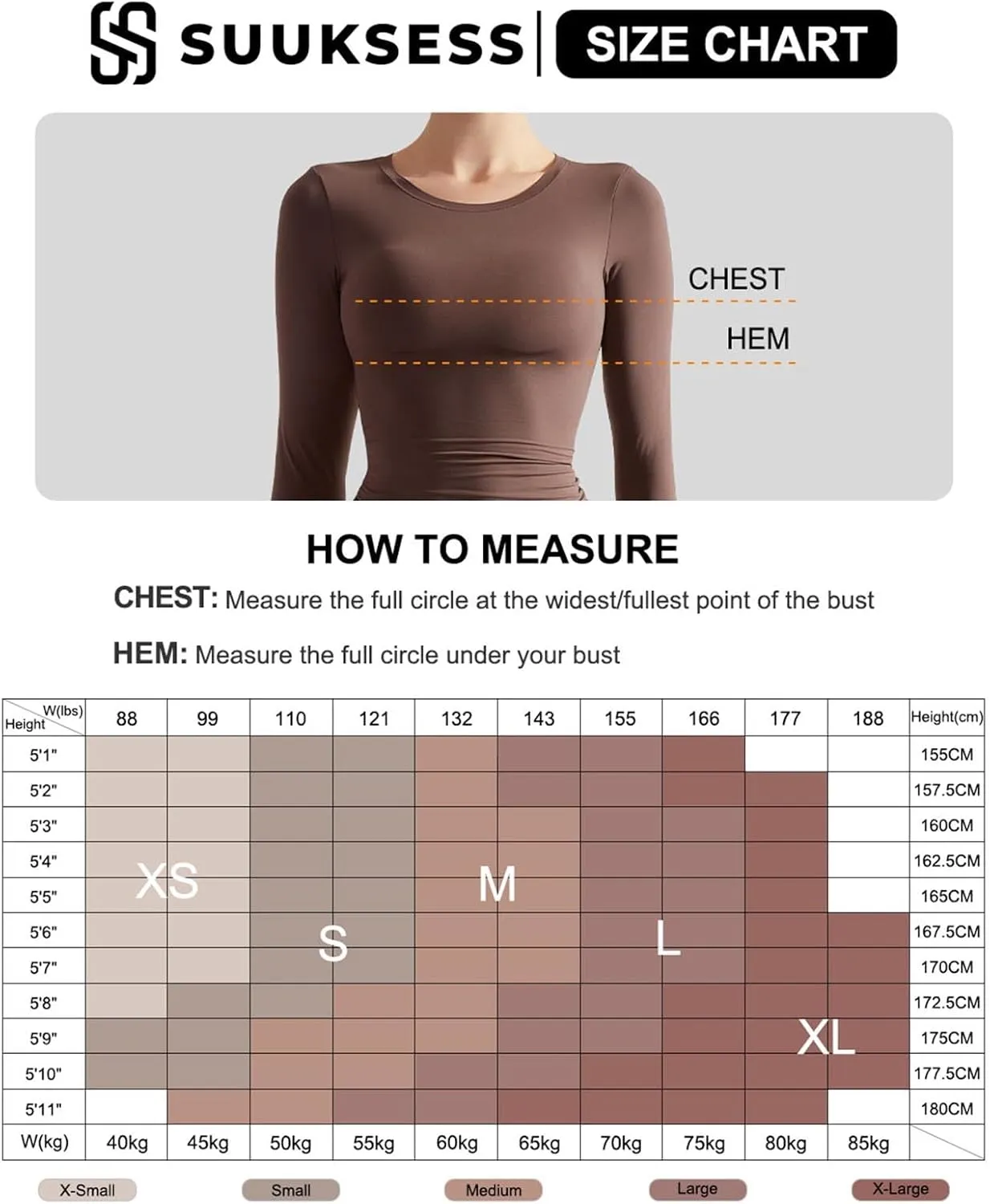 SUUKSESS Women Double Lined Fitted Basic T Shirts Crew Neck Long Sleeve Crop Top