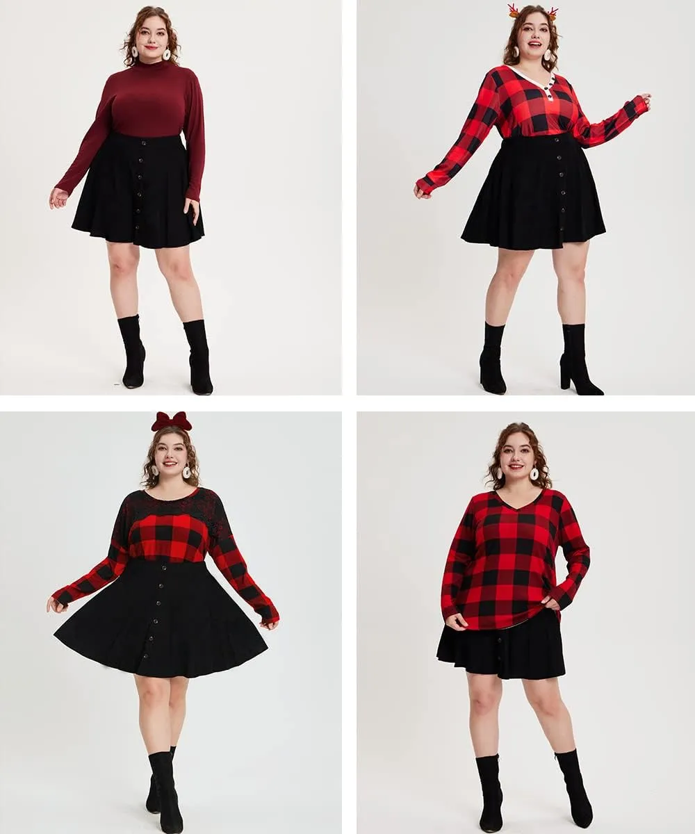TIYOMI Women Plus Size Mini Skirts Stretchy Hidden Zipper Swing A Line Corduroy Leather Skater Skirt XL-5XL