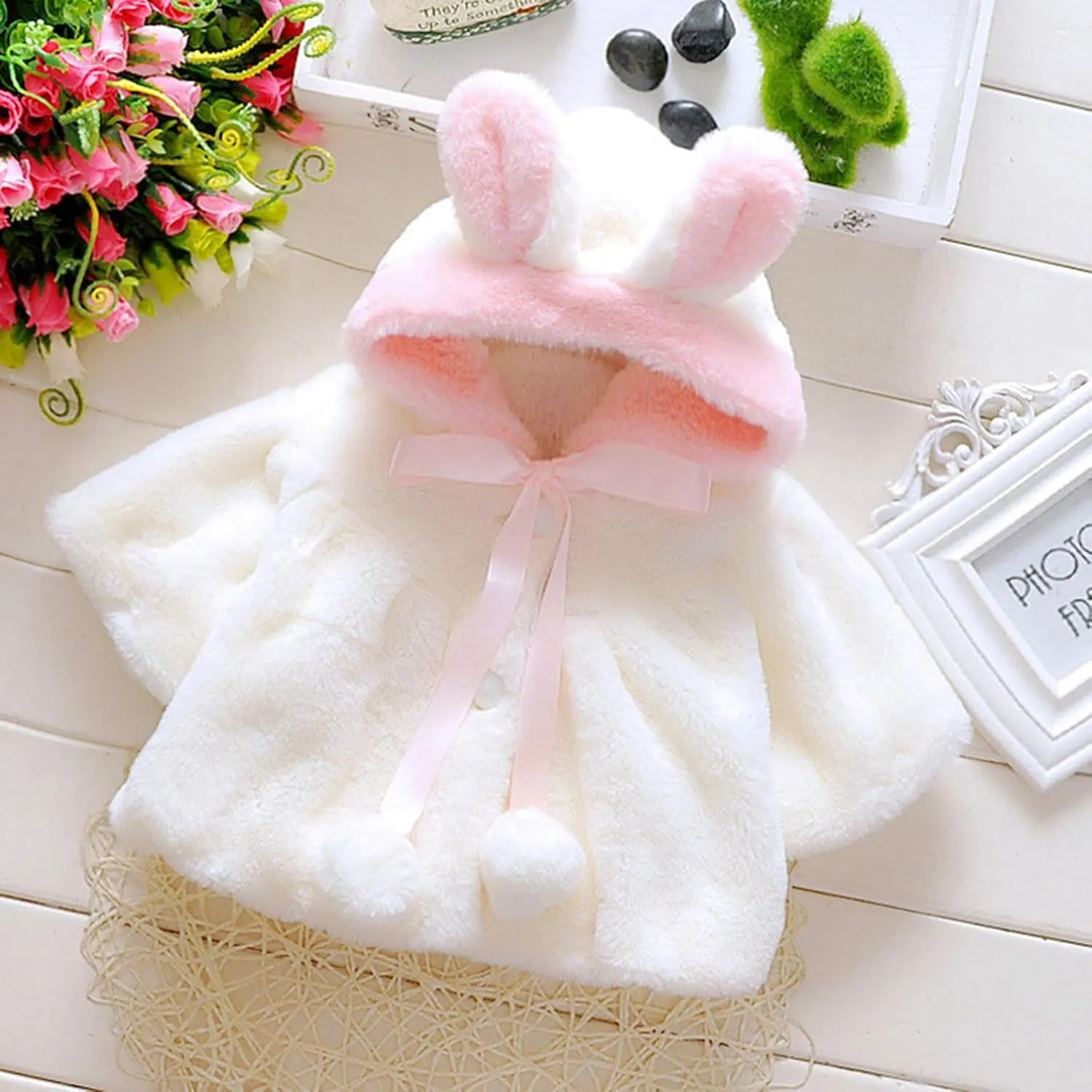 Toddler Baby Girls Winter Fleece Cape Cloak Coat Kids Cute Bunny Hooded Jackets Windproof Baby Warm Outwear Clothes