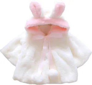 Toddler Baby Girls Winter Fleece Cape Cloak Coat Kids Cute Bunny Hooded Jackets Windproof Baby Warm Outwear Clothes