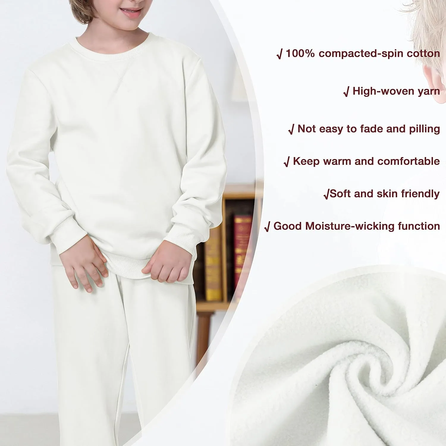 UNACOO Sweatshirt Kids Crewneck Long Sleeve Fleece Sweatshirt Pullover Cotton Tops for Boys or Girls (Age 3-12 Years)