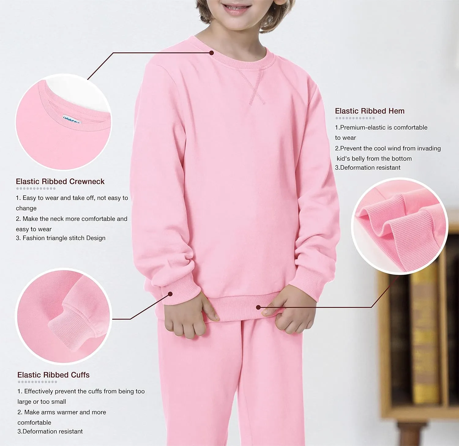 UNACOO Sweatshirt Kids Crewneck Long Sleeve Fleece Sweatshirt Pullover Cotton Tops for Boys or Girls (Age 3-12 Years)