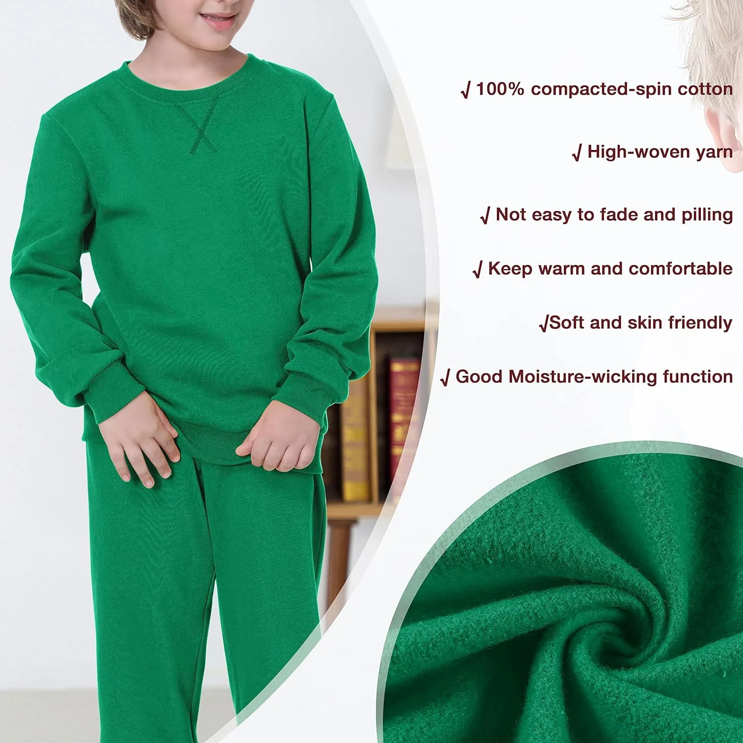UNACOO Sweatshirt Kids Crewneck Long Sleeve Fleece Sweatshirt Pullover Cotton Tops for Boys or Girls (Age 3-12 Years)