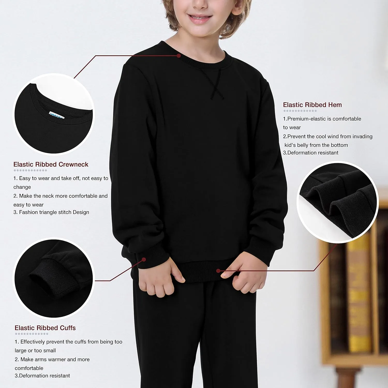 UNACOO Sweatshirt Kids Crewneck Long Sleeve Fleece Sweatshirt Pullover Cotton Tops for Boys or Girls (Age 3-12 Years)