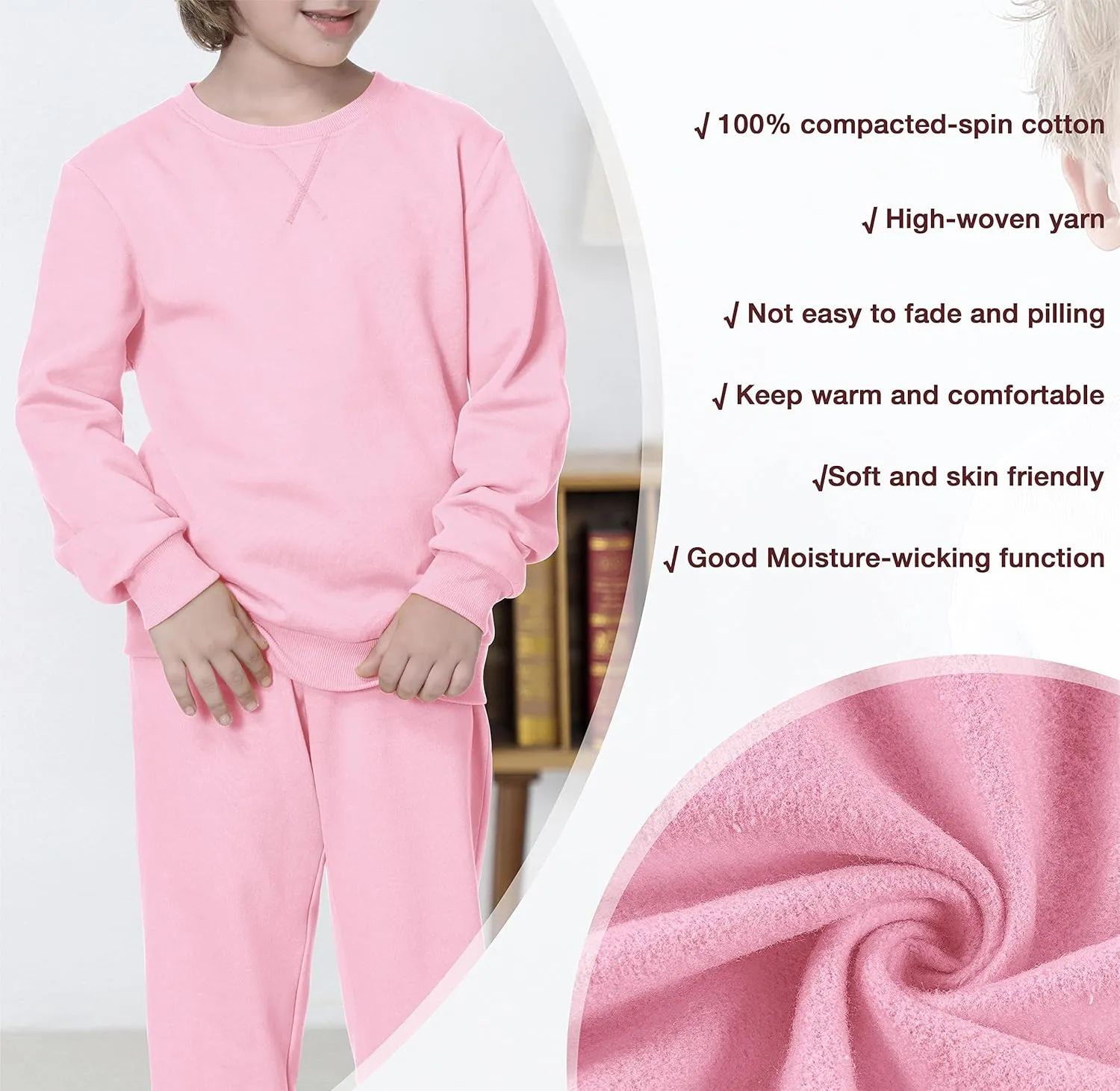 UNACOO Sweatshirt Kids Crewneck Long Sleeve Fleece Sweatshirt Pullover Cotton Tops for Boys or Girls (Age 3-12 Years)