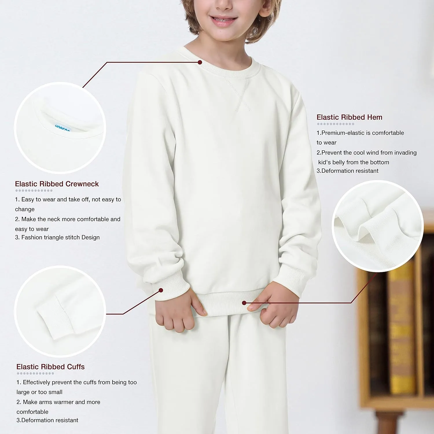 UNACOO Sweatshirt Kids Crewneck Long Sleeve Fleece Sweatshirt Pullover Cotton Tops for Boys or Girls (Age 3-12 Years)
