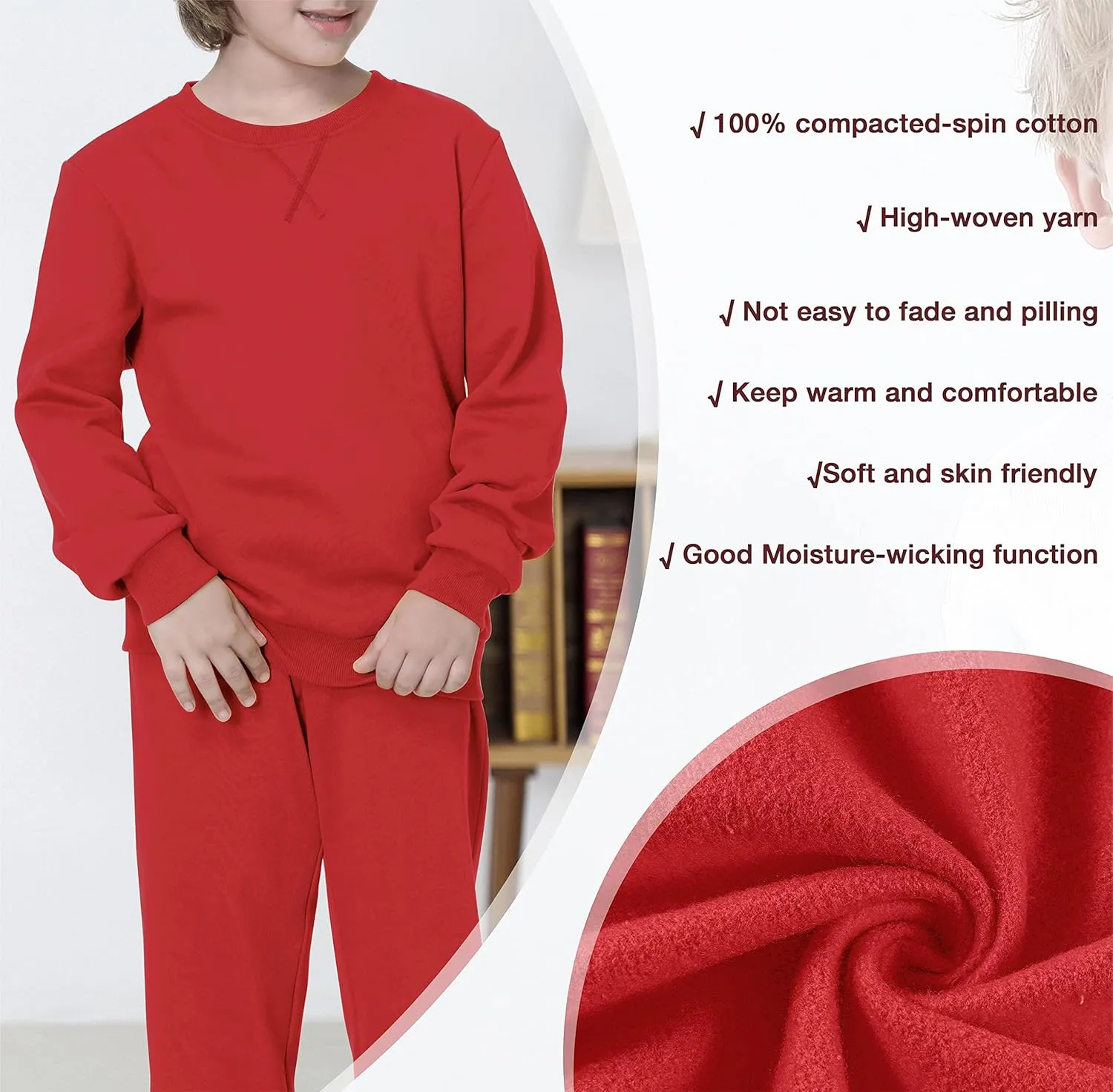 UNACOO Sweatshirt Kids Crewneck Long Sleeve Fleece Sweatshirt Pullover Cotton Tops for Boys or Girls (Age 3-12 Years)