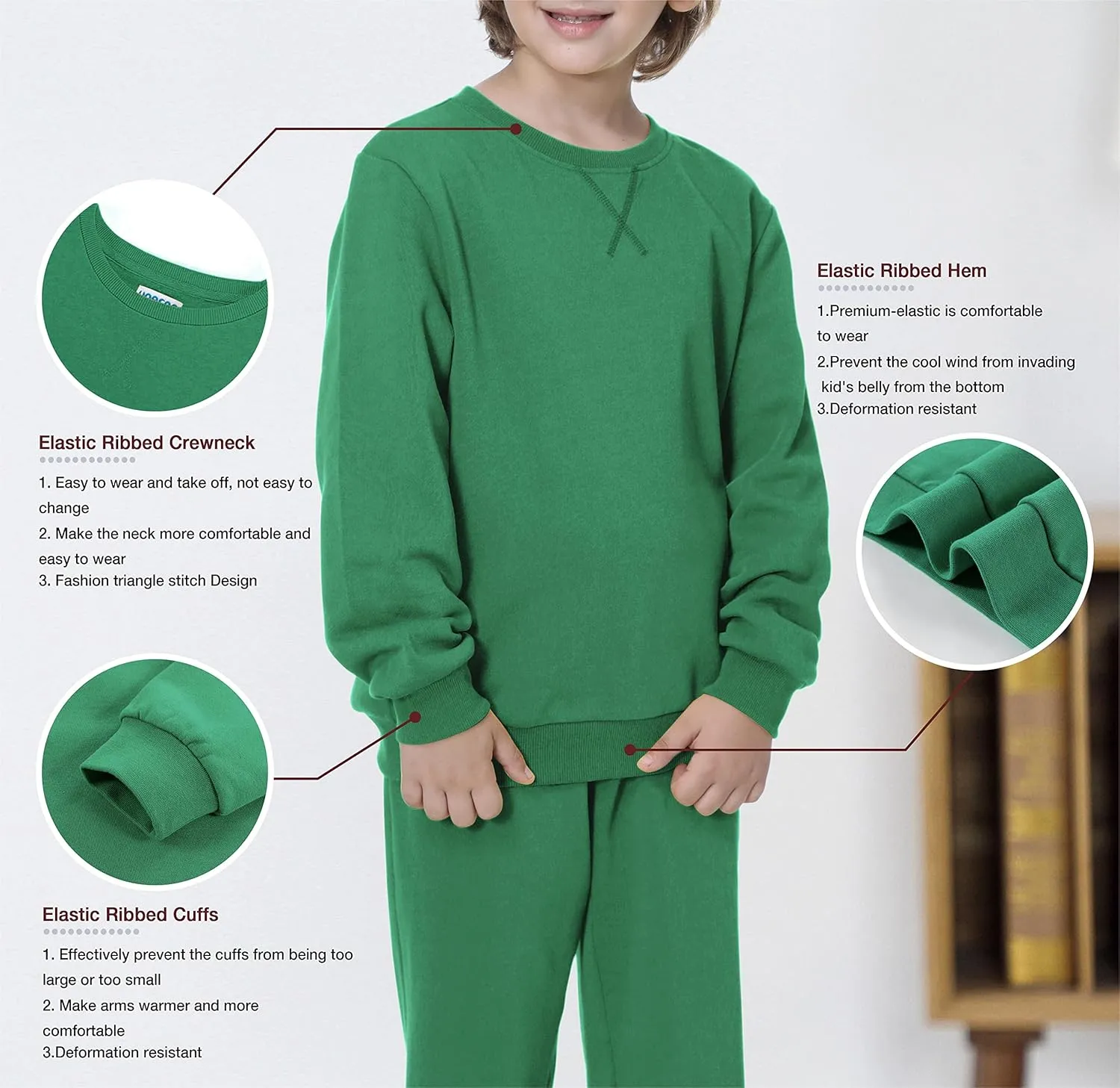 UNACOO Sweatshirt Kids Crewneck Long Sleeve Fleece Sweatshirt Pullover Cotton Tops for Boys or Girls (Age 3-12 Years)