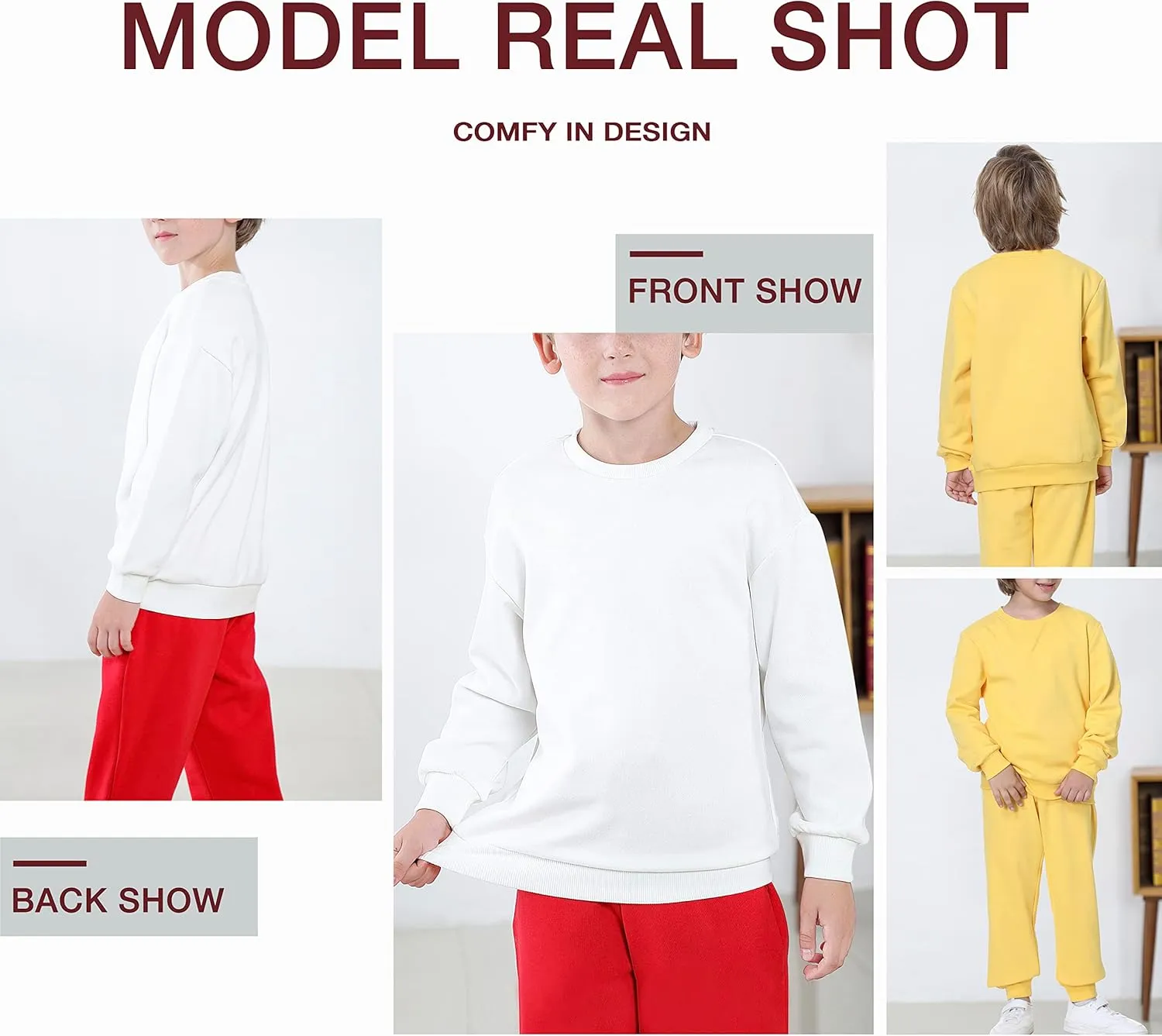 UNACOO Sweatshirt Kids Crewneck Long Sleeve Fleece Sweatshirt Pullover Cotton Tops for Boys or Girls (Age 3-12 Years)