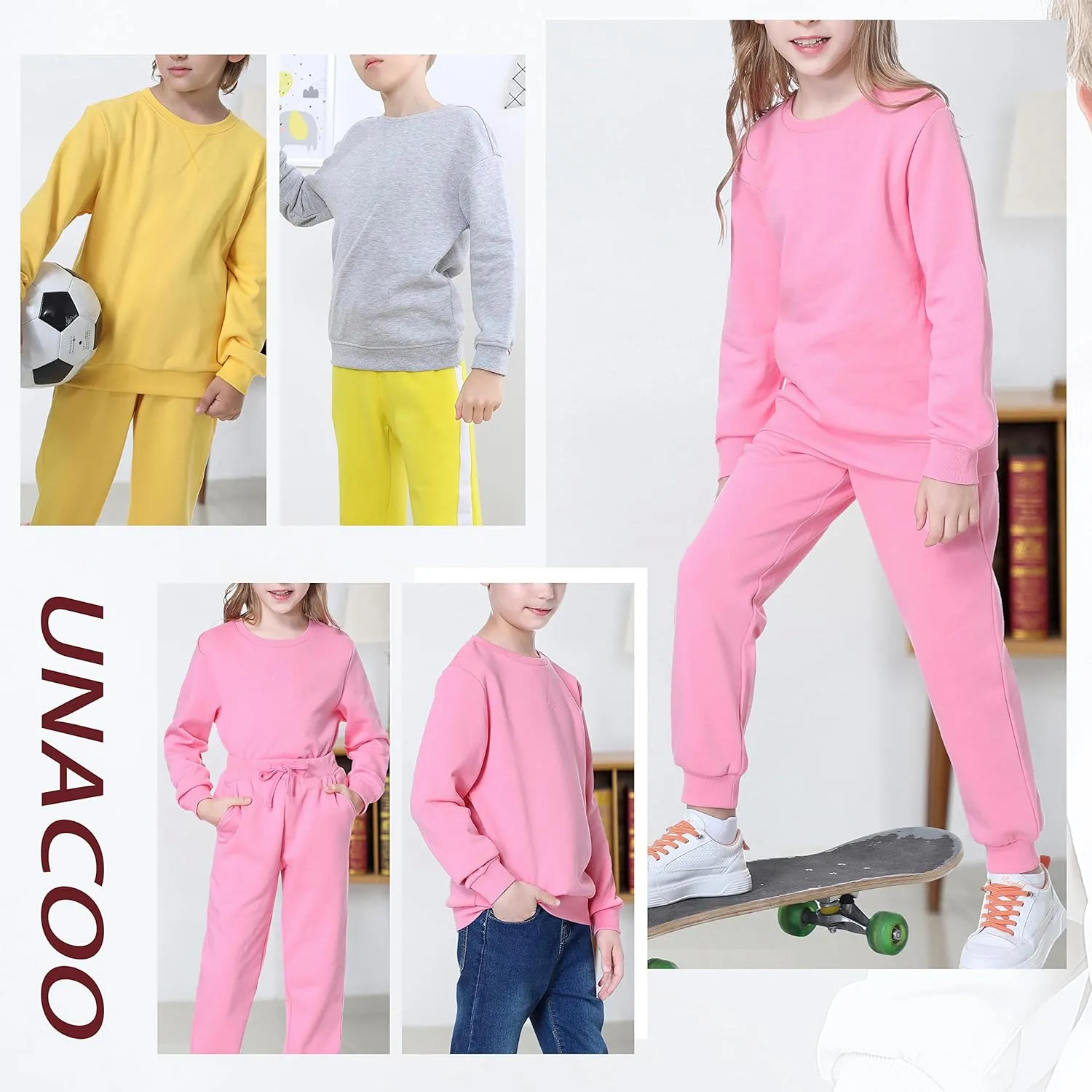 UNACOO Sweatshirt Kids Crewneck Long Sleeve Fleece Sweatshirt Pullover Cotton Tops for Boys or Girls (Age 3-12 Years)