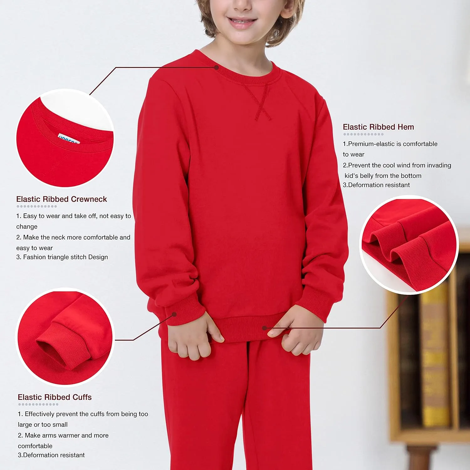 UNACOO Sweatshirt Kids Crewneck Long Sleeve Fleece Sweatshirt Pullover Cotton Tops for Boys or Girls (Age 3-12 Years)