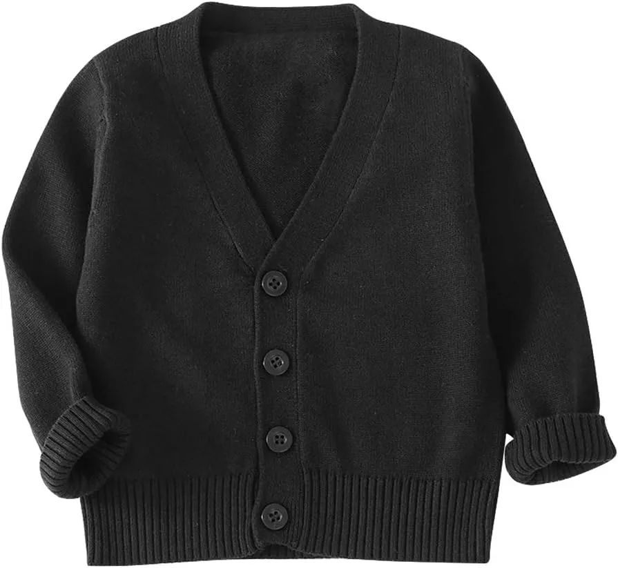 Unisex Boys Girls Cardigans Sweater V-Neck Long Sleeve School Uniforms Button Knit Tops