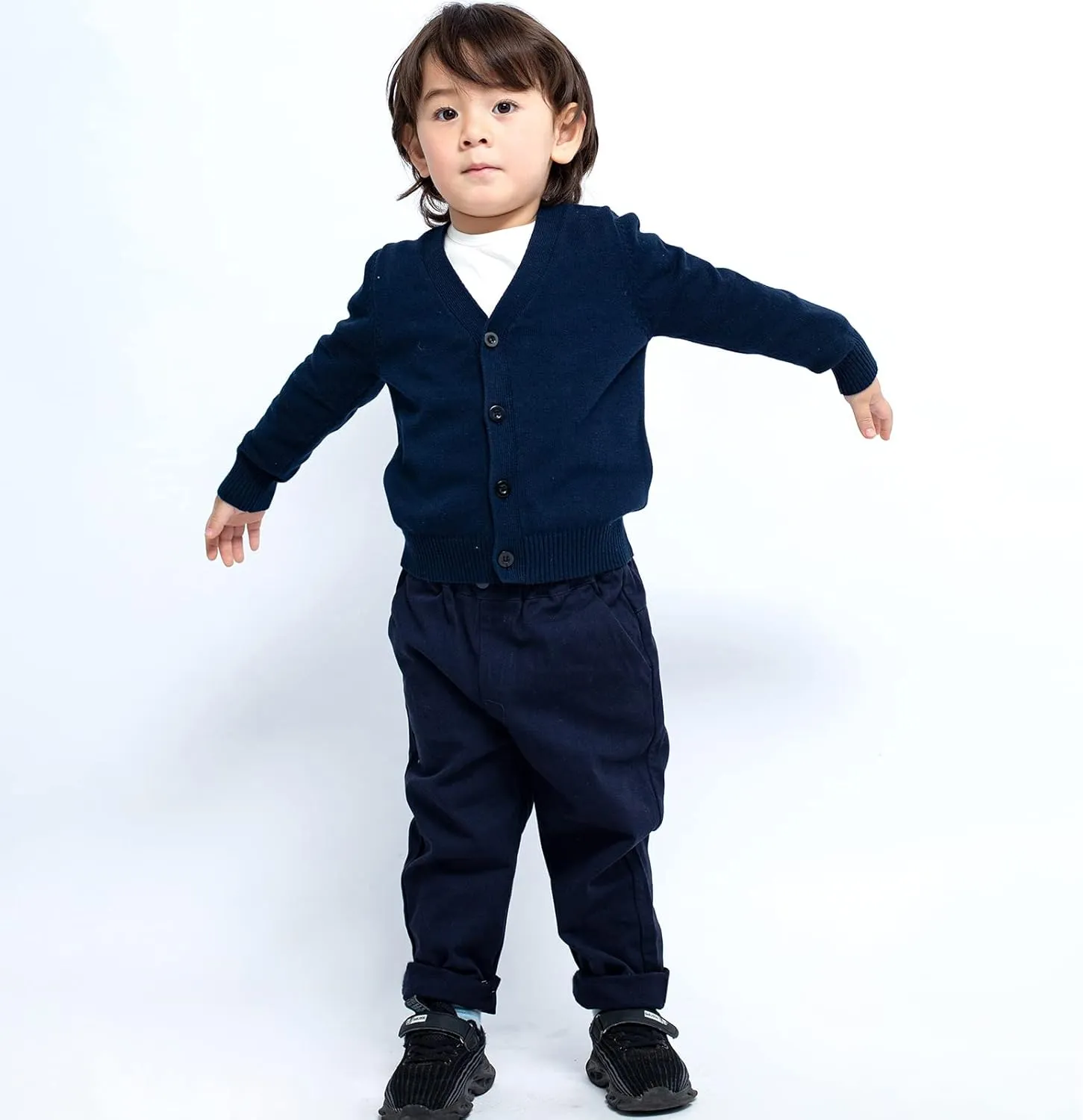Unisex Boys Girls Cardigans Sweater V-Neck Long Sleeve School Uniforms Button Knit Tops