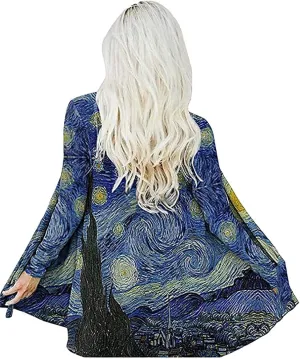 Van Gogh Shirt Gifts Starry Night Long Open Front Lightweight Cardigans for Women Long Sleeve Summer Clothing