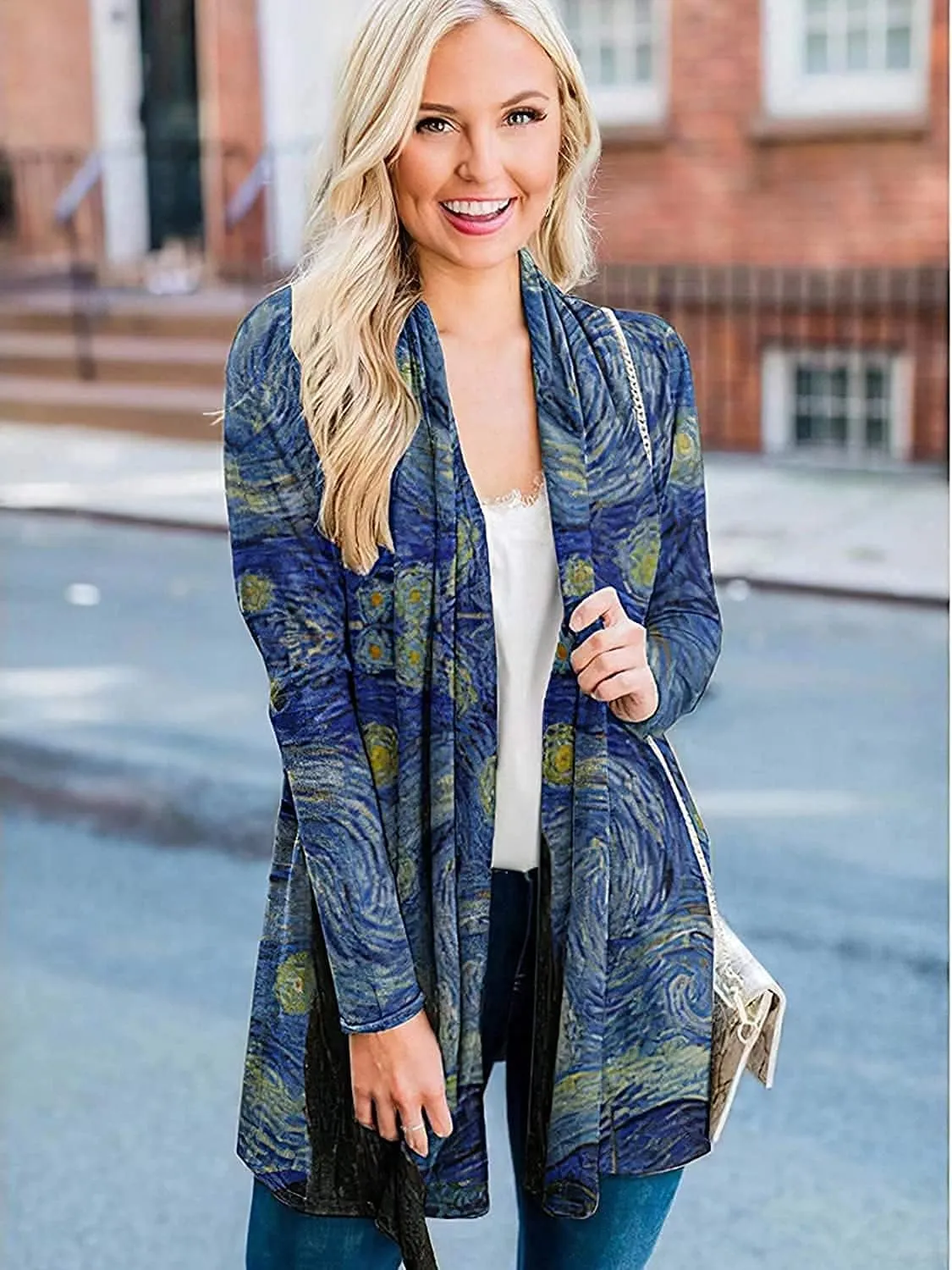 Van Gogh Shirt Gifts Starry Night Long Open Front Lightweight Cardigans for Women Long Sleeve Summer Clothing