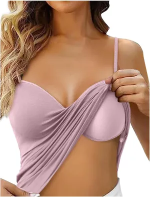 Vest Top with Built in Bra Women's Shelf Bra Camisole Tops Adjustable Spaghetti Strap Cami Tank Sleeveless Basic Undershirt