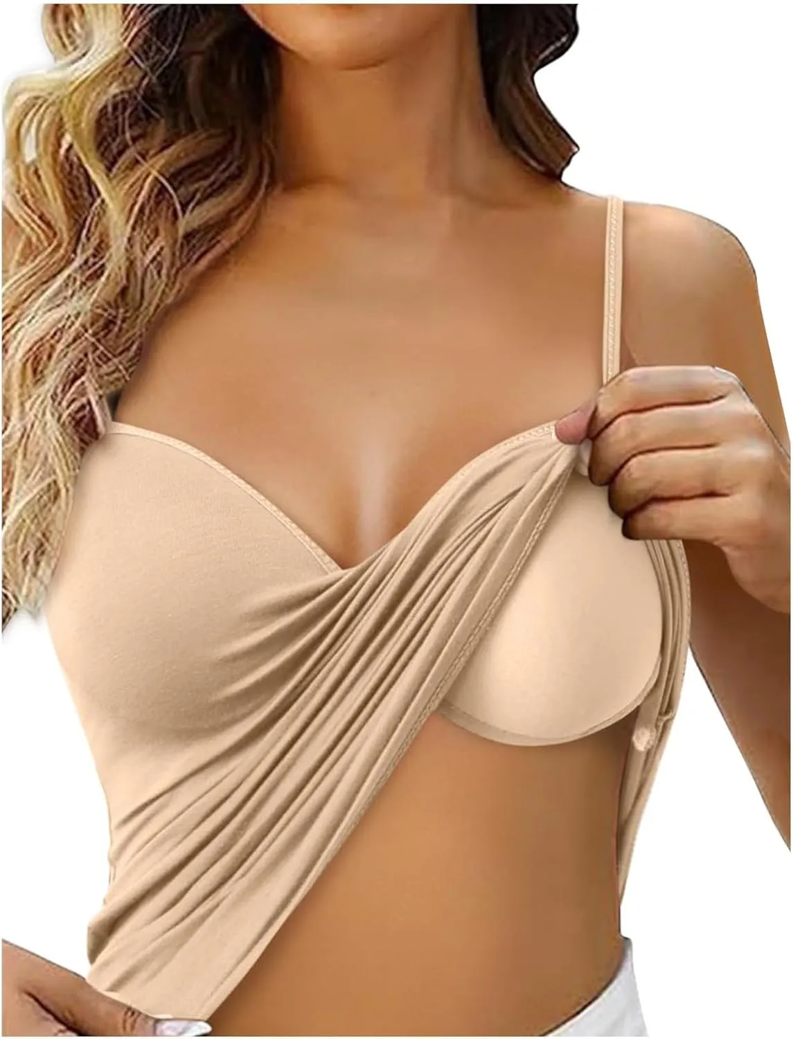 Vest Top with Built in Bra Women's Shelf Bra Camisole Tops Adjustable Spaghetti Strap Cami Tank Sleeveless Basic Undershirt