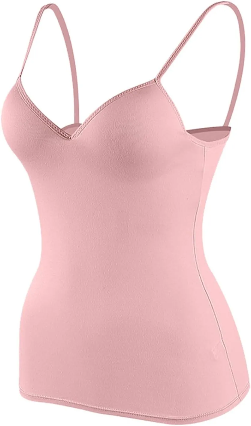Vest Top with Built in Bra Women's Shelf Bra Camisole Tops Adjustable Spaghetti Strap Cami Tank Sleeveless Basic Undershirt